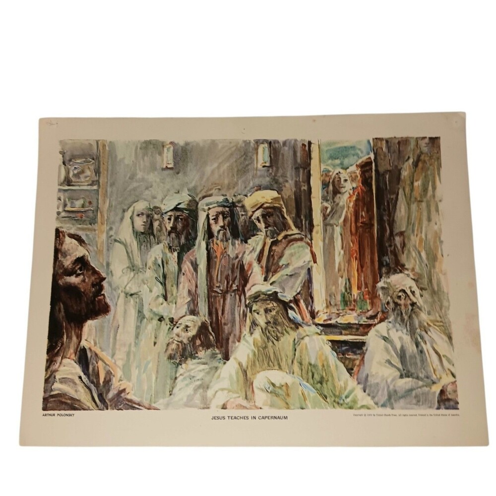Arthur Polonsky Jesus Teaches Capernaum Poster United Church Press Vintage 1963